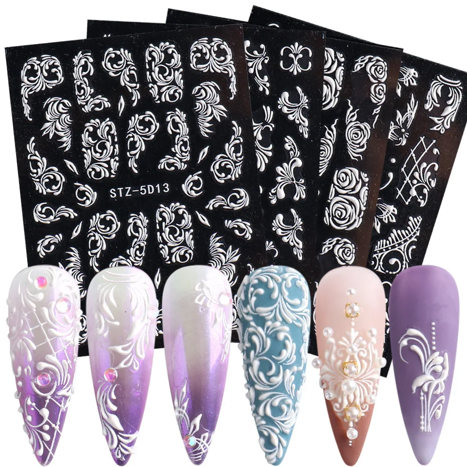 5D Embossed Nail Stickers White Lace Flowers Nail Art Decals Foils Sliders Winter Decorations Gel Polish Designer Wholesale
5D Embossed Nail Stickers White Lace Flowers Nail Art Decals Foils Sliders Winter Decorations Gel Polish Designer Wholesale