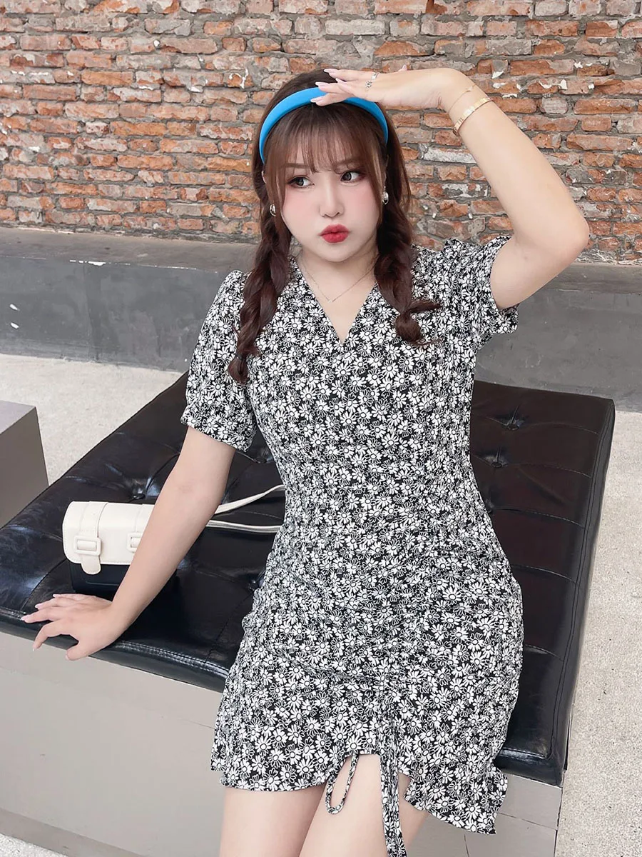 Women Dress Polyester Sweet Pencil Drawstring Fold Above Knee Puff Sleeve V-Neck Summer Floral Empire Waist One-Piece
Women Dress Polyester Sweet Pencil Drawstring Fold Above Knee Puff Sleeve V-Neck Summer Floral Empire Waist One-Piece