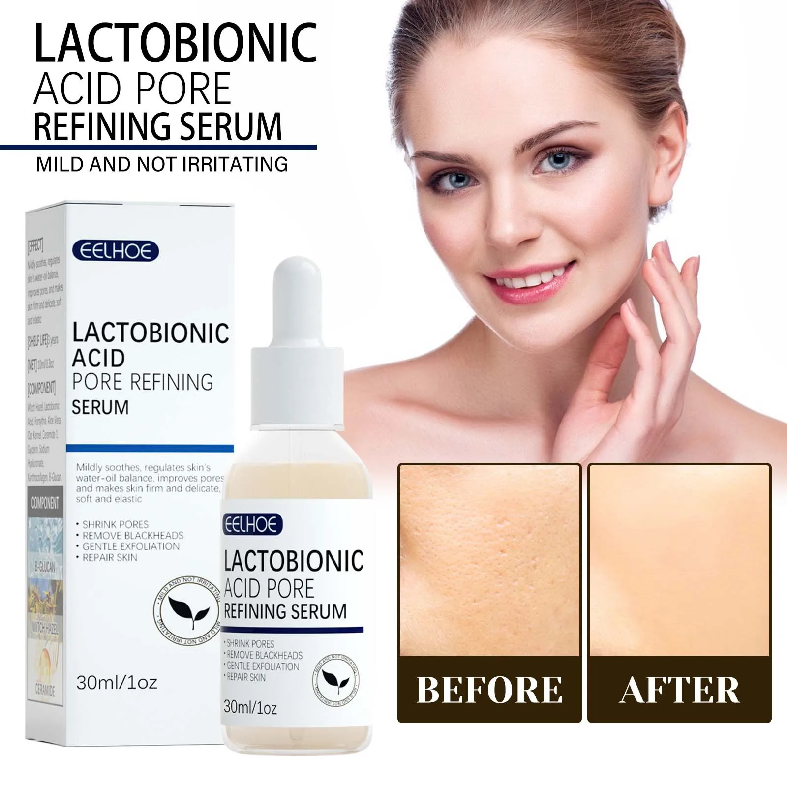 EELHOE Lactobionic Acid Pore Shrinking Serum Skin Elastic and Delicate Repair Clean Blackhead Acne Skin Care serum facial
EELHOE Lactobionic Acid Pore Shrinking Serum Skin Elastic and Delicate Repair Clean Blackhead Acne Skin Care serum facial