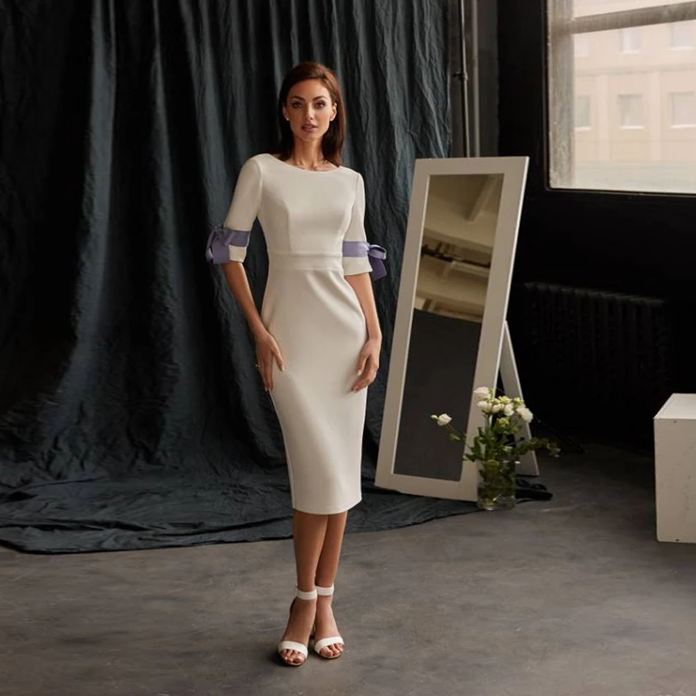 Civil Reception Wedding Dress For Bride Half Sleeve Scoop Neck Sheath Back Slit Knee Length Short Bridal Gown Свадебное платье
Civil Reception Wedding Dress For Bride Half Sleeve Scoop Neck Sheath Back Slit Knee Length Short Bridal Gown Свадебное платье