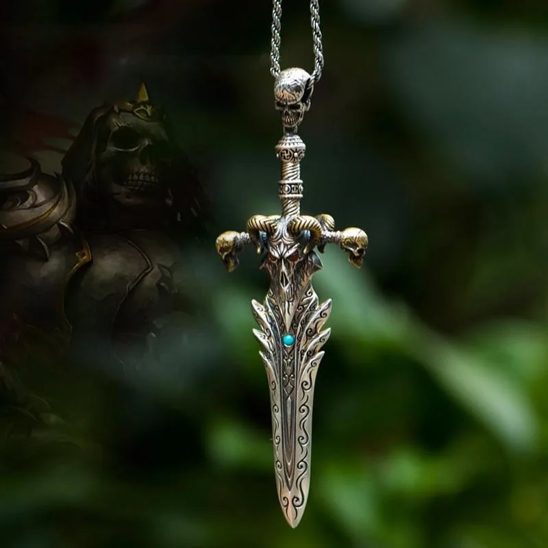 

S925 Gothic Antique Cross Sword Goth Evil Hip-Hop Punk Retro Vintage Silvery Demon Pendant Necklace Couple Women Party Men Gift