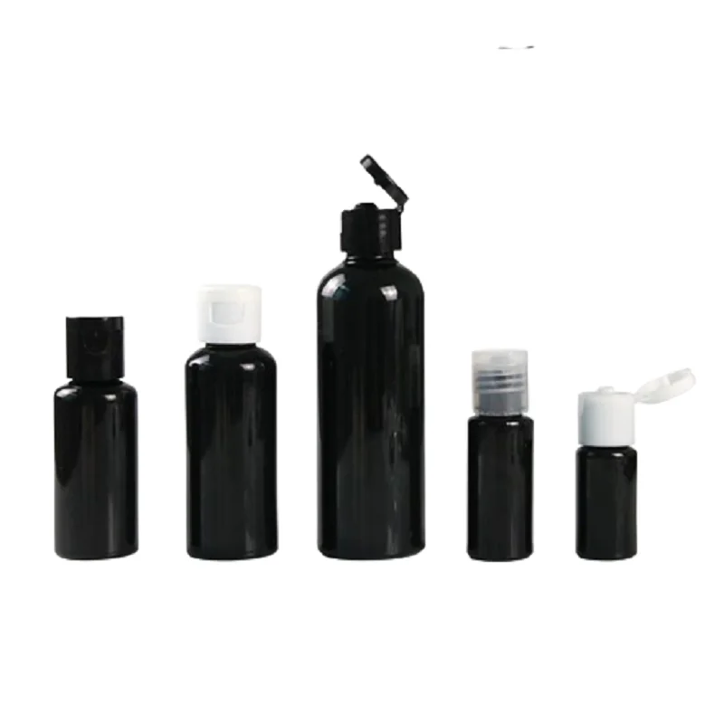 

50pcs Empty Plastic Bottle PET Black White Flip Lid Portable Emulsion Cosmetic Refillable Bottle 10ml 20ml 30ml 50ml 60ml 100ml