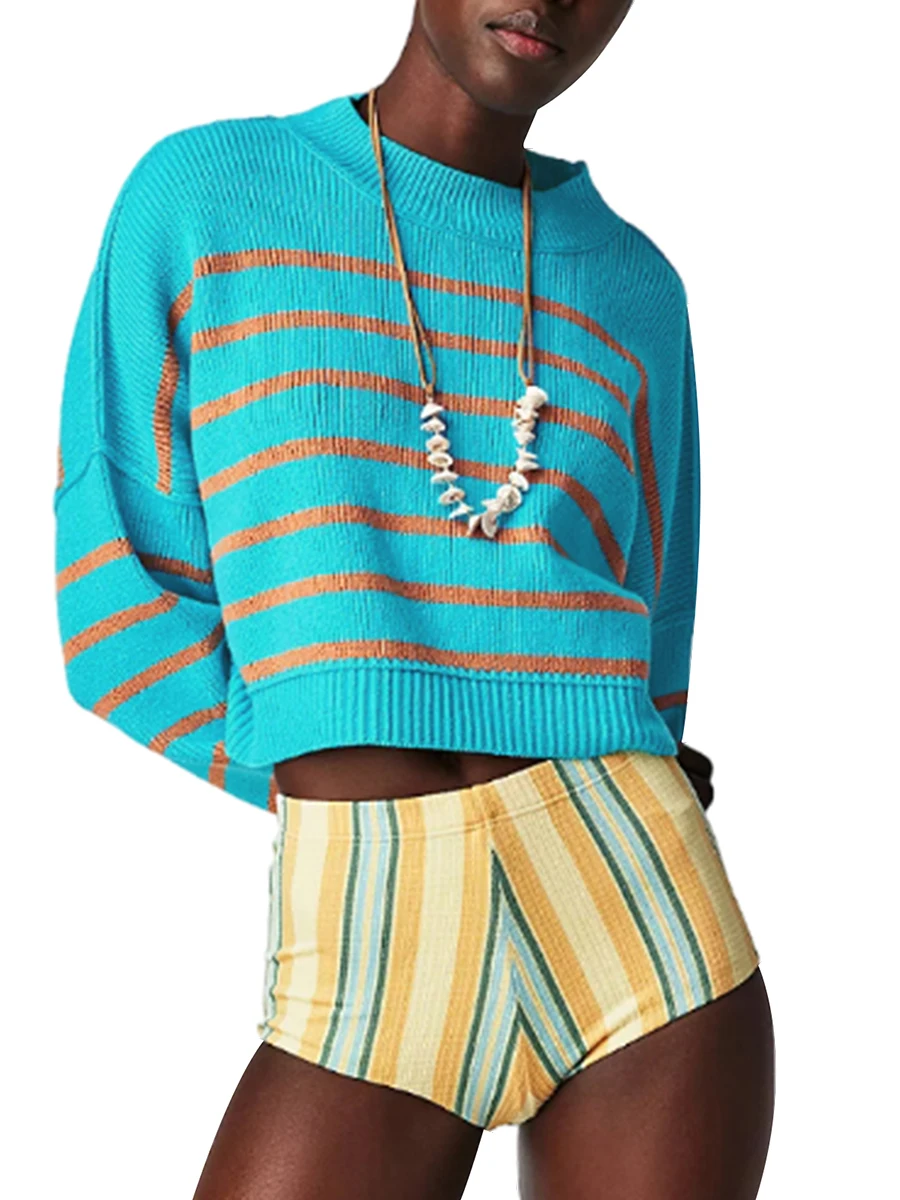 

Женский вязаный Свитер оверсайз Y2K, Свободный пуловер в рубчик с длинным рукавом и круглым вырезом, уютный джемпер в винтажном стиле, уличная одежда