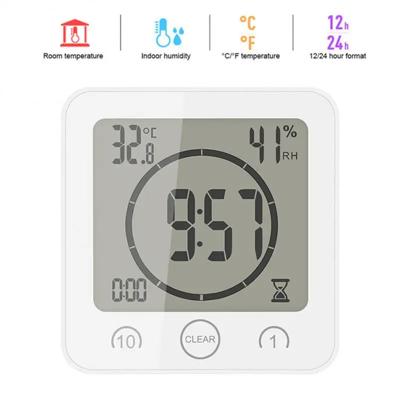 Smart Shower Wall Clock Waterproof Digital Temperature Humidity Display With Suction Cup Touch Screen Timer For Kitchen Bathroom
Smart Shower Wall Clock Waterproof Digital Temperature Humidity Display With Suction Cup Touch Screen Timer For Kitchen Bathroom