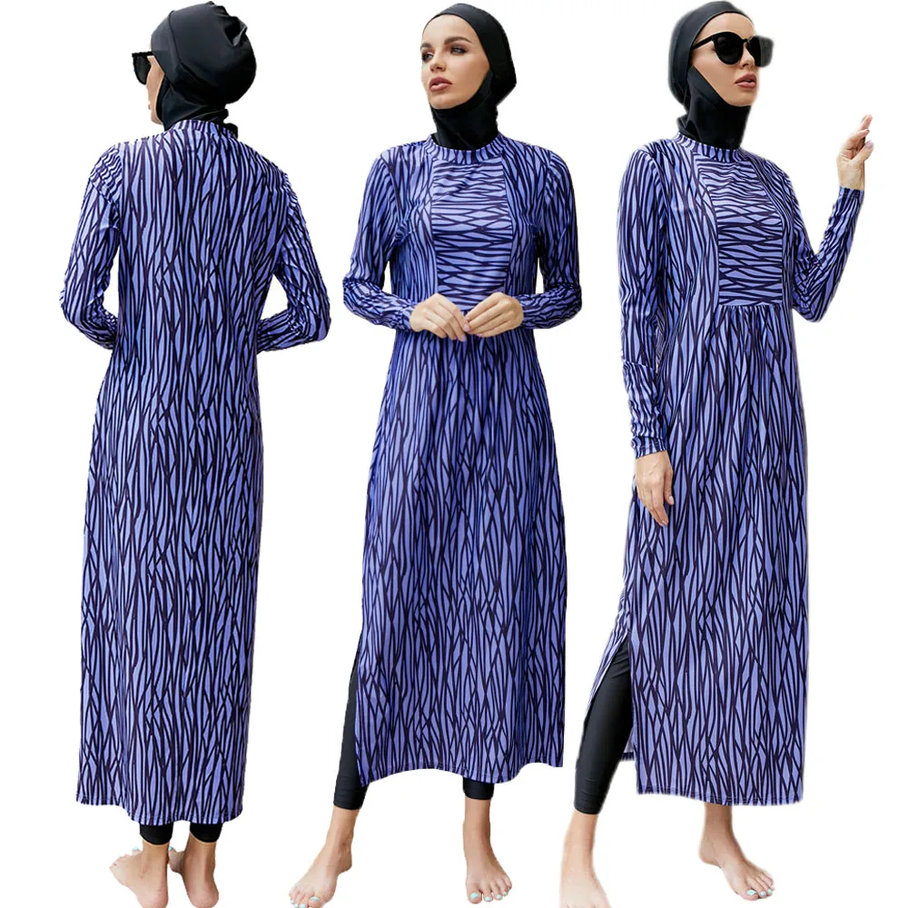 Full Cover Muslim Women Swimsuits Islamic Swimwear Modest 3 Pieces Suits Long Sleeve Stripes Print Burkinis Long Tops Pants Cap
Full Cover Muslim Women Swimsuits Islamic Swimwear Modest 3 Pieces Suits Long Sleeve Stripes Print Burkinis Long Tops Pants Cap