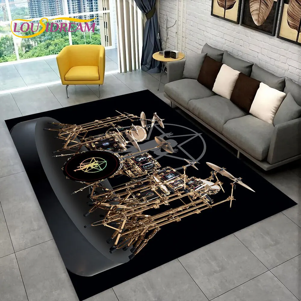 

Drum Kit Music Instruments Area Rug,Carpet Rug for Living Room Bedroom Sofa Doormat Decoration, Kids Play Non-slip Floor Mat 3D