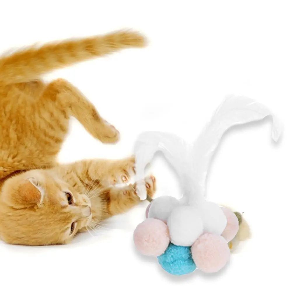 

Игрушки в виде кошек и перьев, круглая износостойкая плюшевая пуховая колокольчик, эластичный шар, забавная интерактивная игрушка, милая иг...