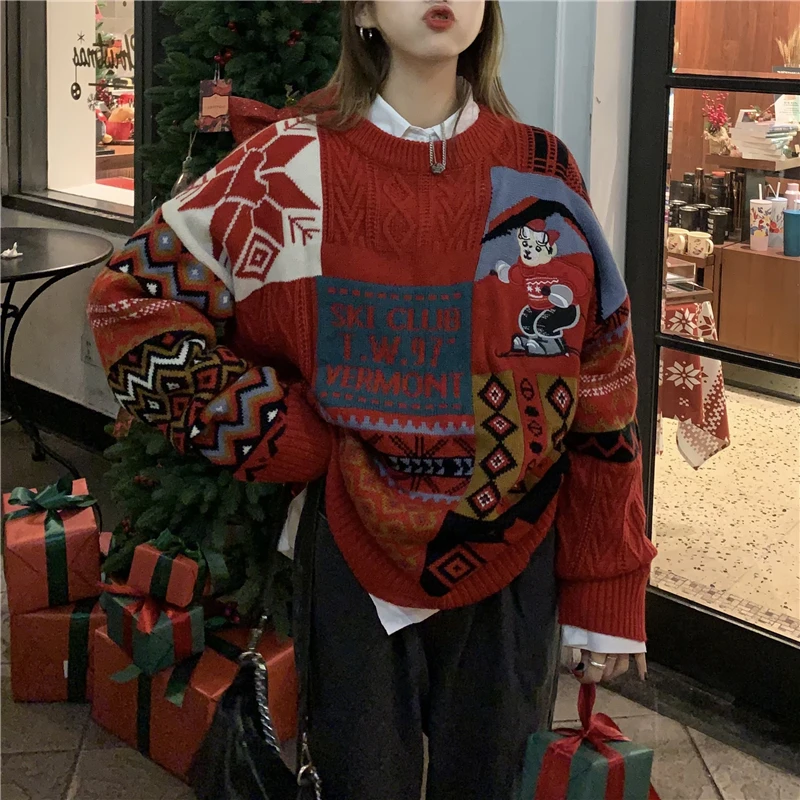 2022 Women Christmas Vintage Sweater Tops New Cute Bear Knitted Jumper Top Autumn Winter Loose Knitted Loose Pullover Sweaters
2022 Women Christmas Vintage Sweater Tops New Cute Bear Knitted Jumper Top Autumn Winter Loose Knitted Loose Pullover Sweaters