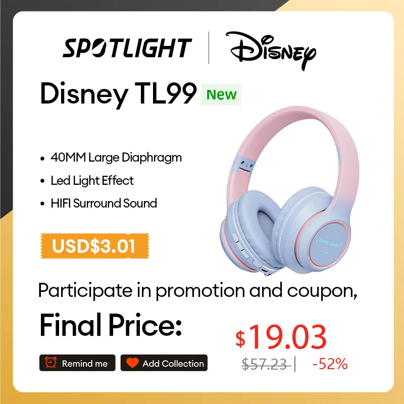 Original Disney TL99 Bluetooth V5.3 Portable Floding Headphones Running Sport Auriculares Earphone Wireless HIFI Sound Headset
Original Disney TL99 Bluetooth V5.3 Portable Floding Headphones Running Sport Auriculares Earphone Wireless HIFI Sound Headset