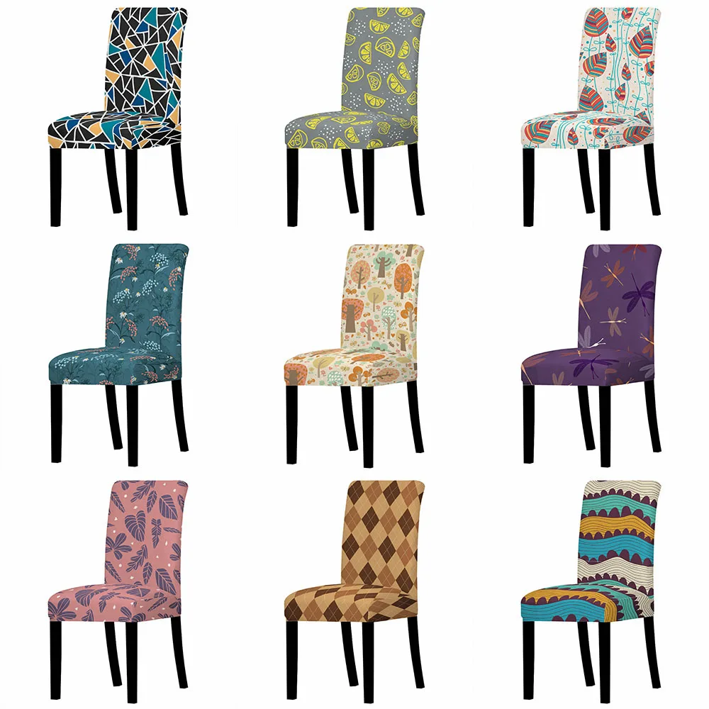 

Rustic Botanical Leaf Print Stretch Spandex Stain Resistant Dining Chair Cover Removable Multi-color Office Chair Room Decor