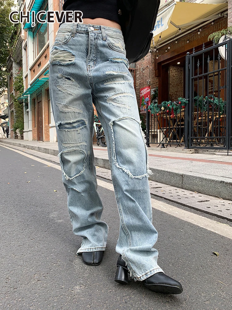 CHICEVER Hole Hollow Out Denim Pant For Women High Waist Spliced Button Raw Hem Wide Leg Streetwear Pants Female Spring Clothing
CHICEVER Hole Hollow Out Denim Pant For Women High Waist Spliced Button Raw Hem Wide Leg Streetwear Pants Female Spring Clothing