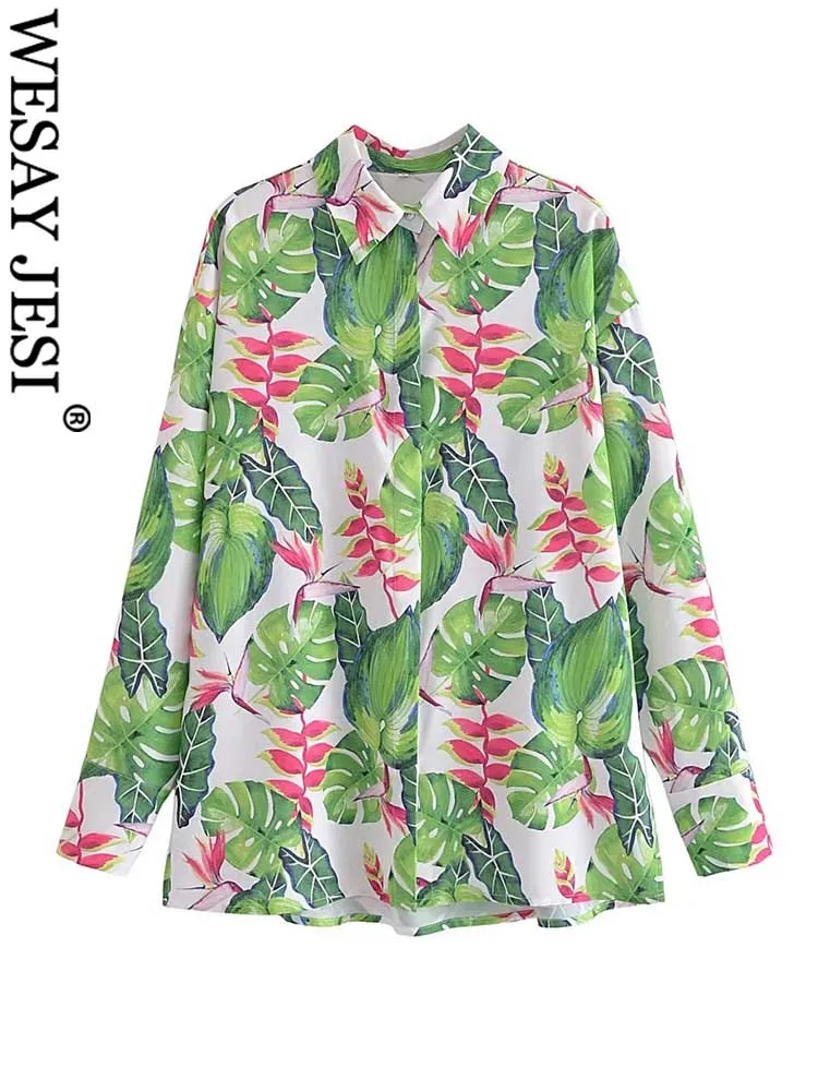 WESAY JESI Fashion Print Women Shirt Green Leaves Casual Long Sleeves Single Breasted Blouse Top Lapel Button Spring Autumn Wear
WESAY JESI Fashion Print Women Shirt Green Leaves Casual Long Sleeves Single Breasted Blouse Top Lapel Button Spring Autumn Wear