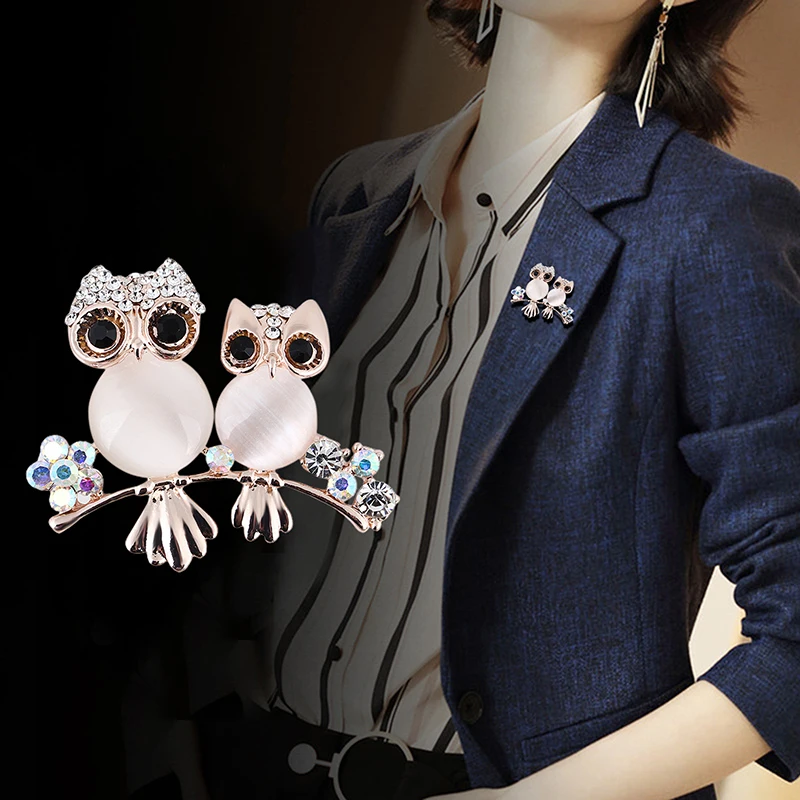 

Cute Sexy Cat Owl Opal Brooch Pins Shiny Rhinestones Flower Brooches for Women Elegant Trendy Dress Jewelry Gift