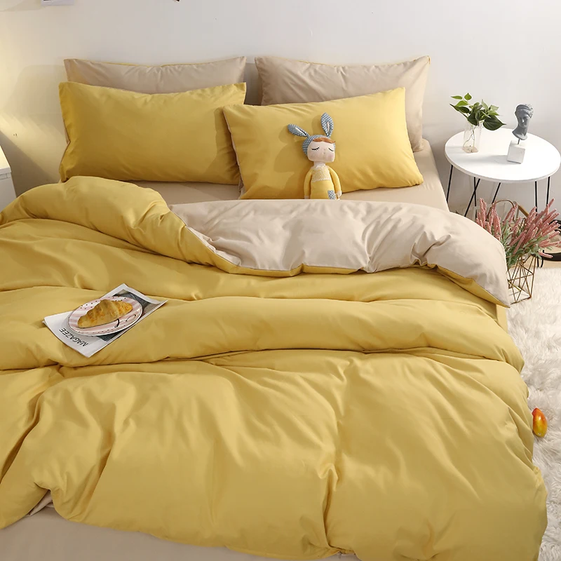 

Однотонное одеяло из промытого хлопка, 4 предмета, пододеяльник, удобное и приятное на ощупь постельное белье, Комплект постельного белья, l50 180 200 220 Nordic
