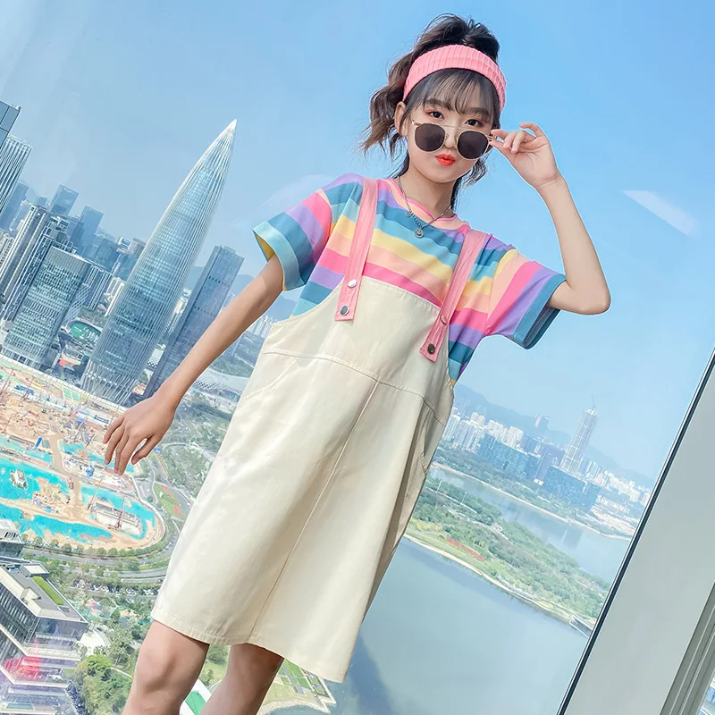 Lovely Kids Baby Teenage Girls Clothes 2pcs Suit O-neck Rainbow Striped T-shirt +suspender Dress Suit For Summer Outfits 4-12Y
Lovely Kids Baby Teenage Girls Clothes 2pcs Suit O-neck Rainbow Striped T-shirt +suspender Dress Suit For Summer Outfits 4-12Y