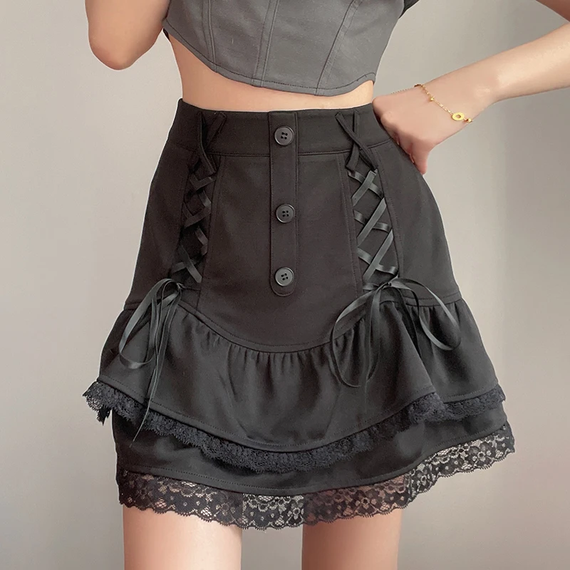 Harajuk Grunge High-Waisted Bandage Mini Skirt E-girl Kawaii Lace Trim A-line Skirt Korean Fashion Dark Academia Emo Alt Clothes
Harajuk Grunge High-Waisted Bandage Mini Skirt E-girl Kawaii Lace Trim A-line Skirt Korean Fashion Dark Academia Emo Alt Clothes