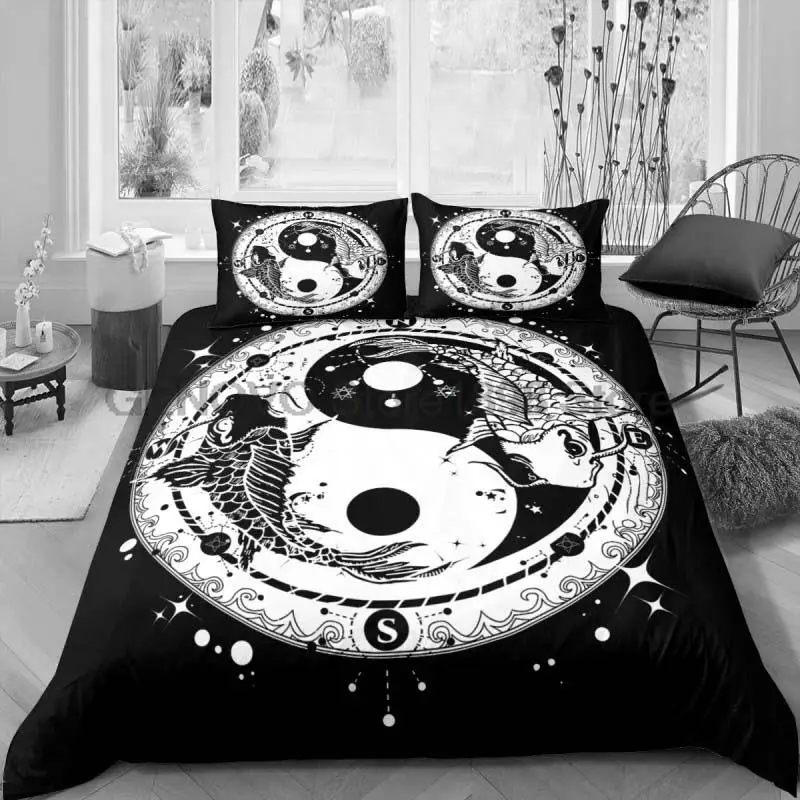 

3D Bedding Set Tai Chi Yin ang Yang Pattern Black Duvet Cover Comforter Chinese Style Luxury King Bed Linens Bedclothes Textile