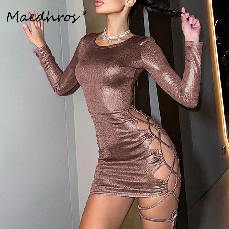 Shiny Long Sleeve Shoulder Women Mini Dress Hollow Out Shirring Lace Up Sexy Slim Prom Dress Winter Streetwear Party Outfit
Shiny Long Sleeve Shoulder Women Mini Dress Hollow Out Shirring Lace Up Sexy Slim Prom Dress Winter Streetwear Party Outfit