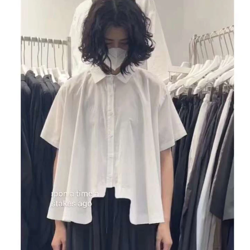 SuperAen 2022 Summer Loose Solid All Match Casual Hem Irregular Short Sleeve Shirts Turn-down Collar Womens Tops
SuperAen 2022 Summer Loose Solid All Match Casual Hem Irregular Short Sleeve Shirts Turn-down Collar Womens Tops