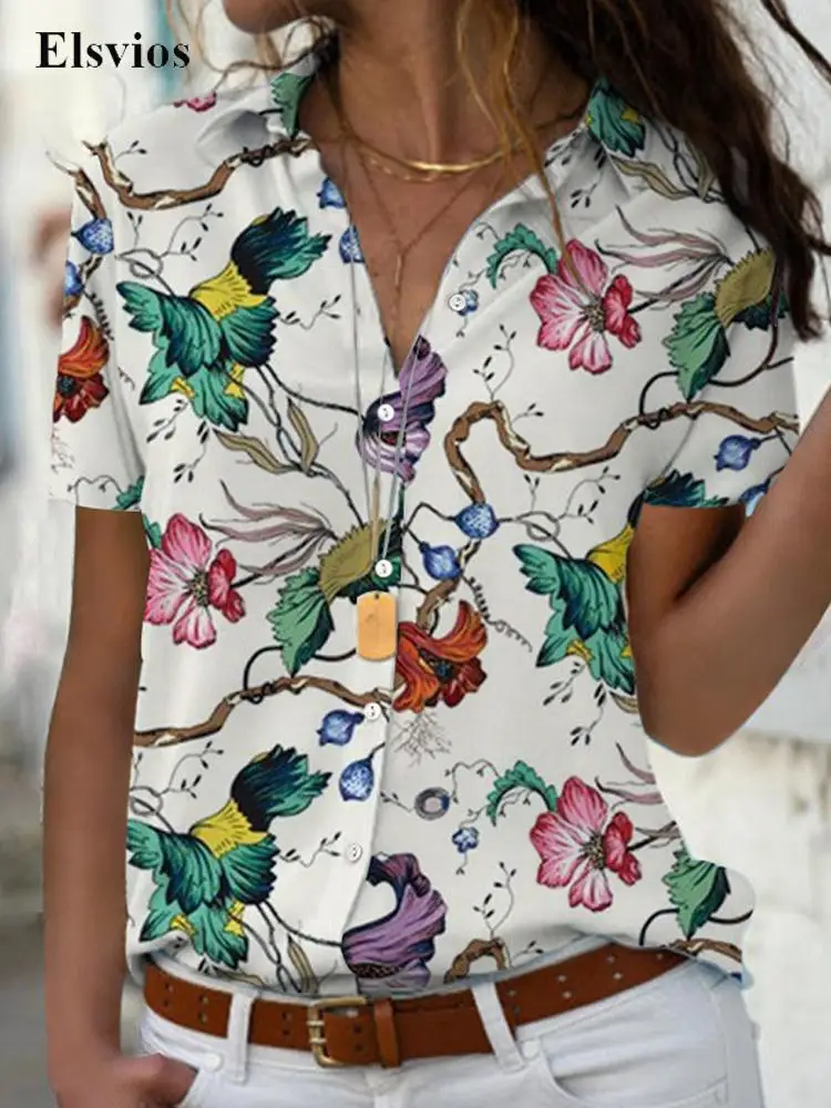 New Elegant Single-breasted Lady Shirt Blusa Casual Short Sleeve Loose Cardigan Tops Women Floral Print Office Blouse Streetwear
New Elegant Single-breasted Lady Shirt Blusa Casual Short Sleeve Loose Cardigan Tops Women Floral Print Office Blouse Streetwear
