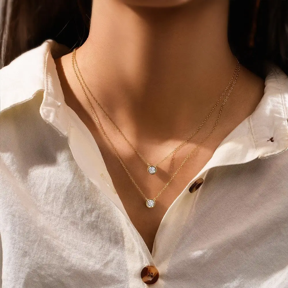 CANNER Classic Round Zircon Layered Necklace S925 Sterling Silver Double Layer Thin Chain Clavicle Chain For Women Banquet Party
CANNER Classic Round Zircon Layered Necklace S925 Sterling Silver Double Layer Thin Chain Clavicle Chain For Women Banquet Party