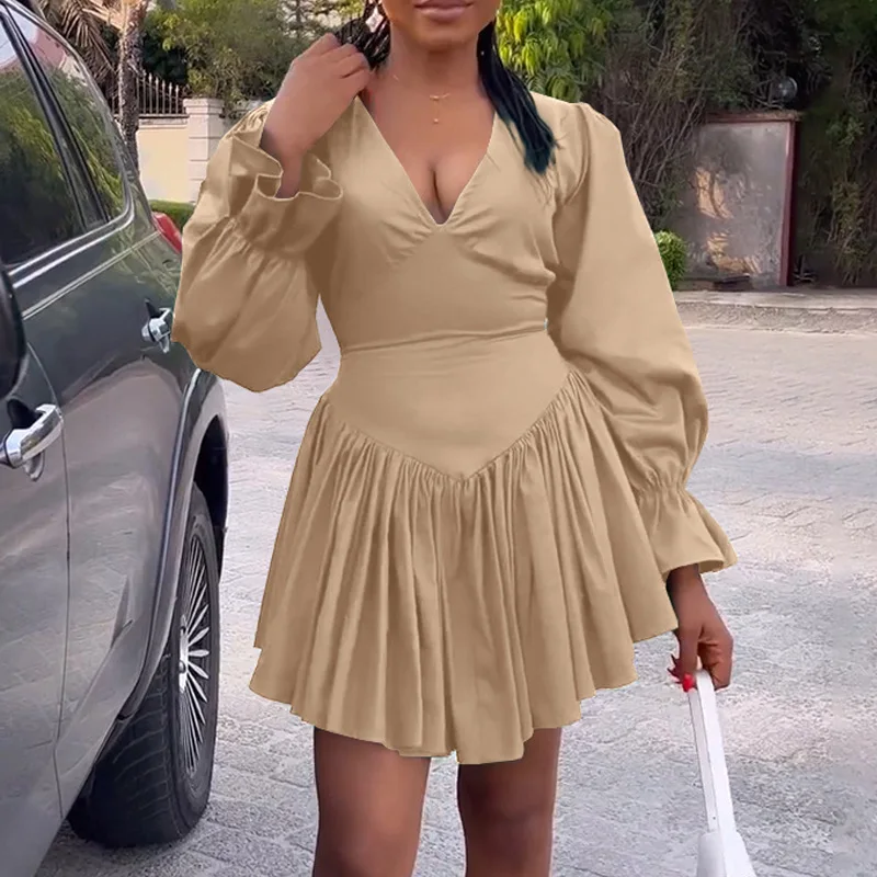New Fashion Flared Long Sleeve Zipper Mini Dress Elegant Solid Color V Neck Dress Women Spring Pleated Ruffles Slim Party Dress
New Fashion Flared Long Sleeve Zipper Mini Dress Elegant Solid Color V Neck Dress Women Spring Pleated Ruffles Slim Party Dress