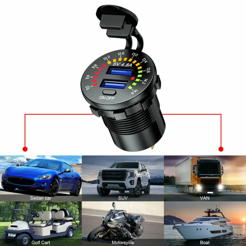Waterproof Charger Dual USB 12V 4.8A ATV Car Fast Marine Motorcycle Socket W/ LED Colorful Digital Power Outlet
Waterproof Charger Dual USB 12V 4.8A ATV Car Fast Marine Motorcycle Socket W/ LED Colorful Digital Power Outlet