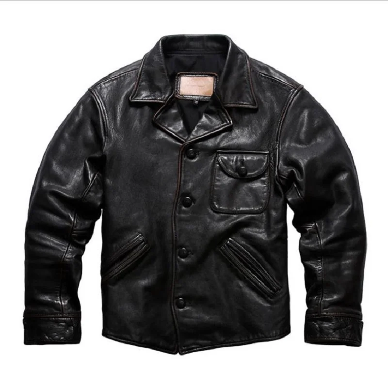 

YR! Бесплатная доставка. Шикарная качественная кожаная куртка, тонкое винтажное пальто из натуральной кожи, кожаная одежда, Япония