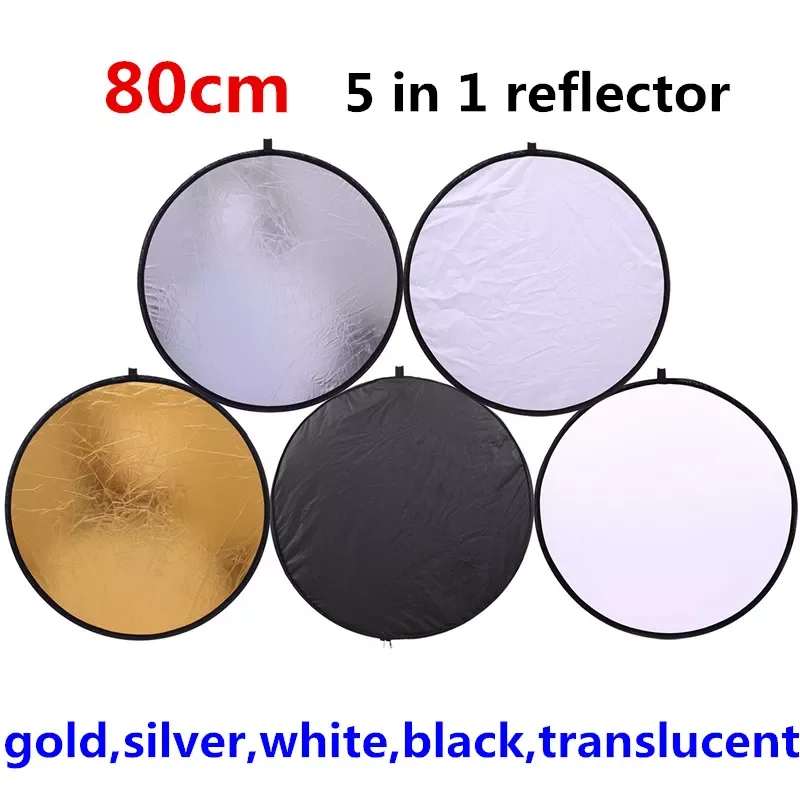 YC 80cm 5 in 1 gold silver white black translucent New Portable Collapsible Light Round Photography/Photo Reflector for Studio
YC 80cm 5 in 1 gold silver white black translucent New Portable Collapsible Light Round Photography/Photo Reflector for Studio