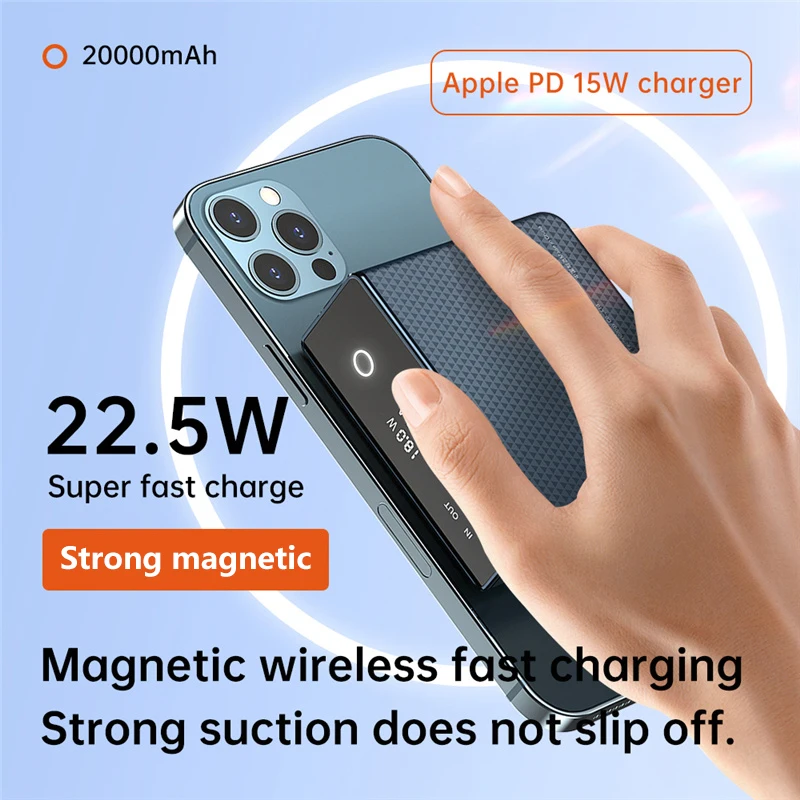 20000mAh for MagSafe Portable Mini External Spare Battery 15W Magnetic Fast Wireless Charging Power Bank For iPhone12 13 Pro Max
20000mAh for MagSafe Portable Mini External Spare Battery 15W Magnetic Fast Wireless Charging Power Bank For iPhone12 13 Pro Max