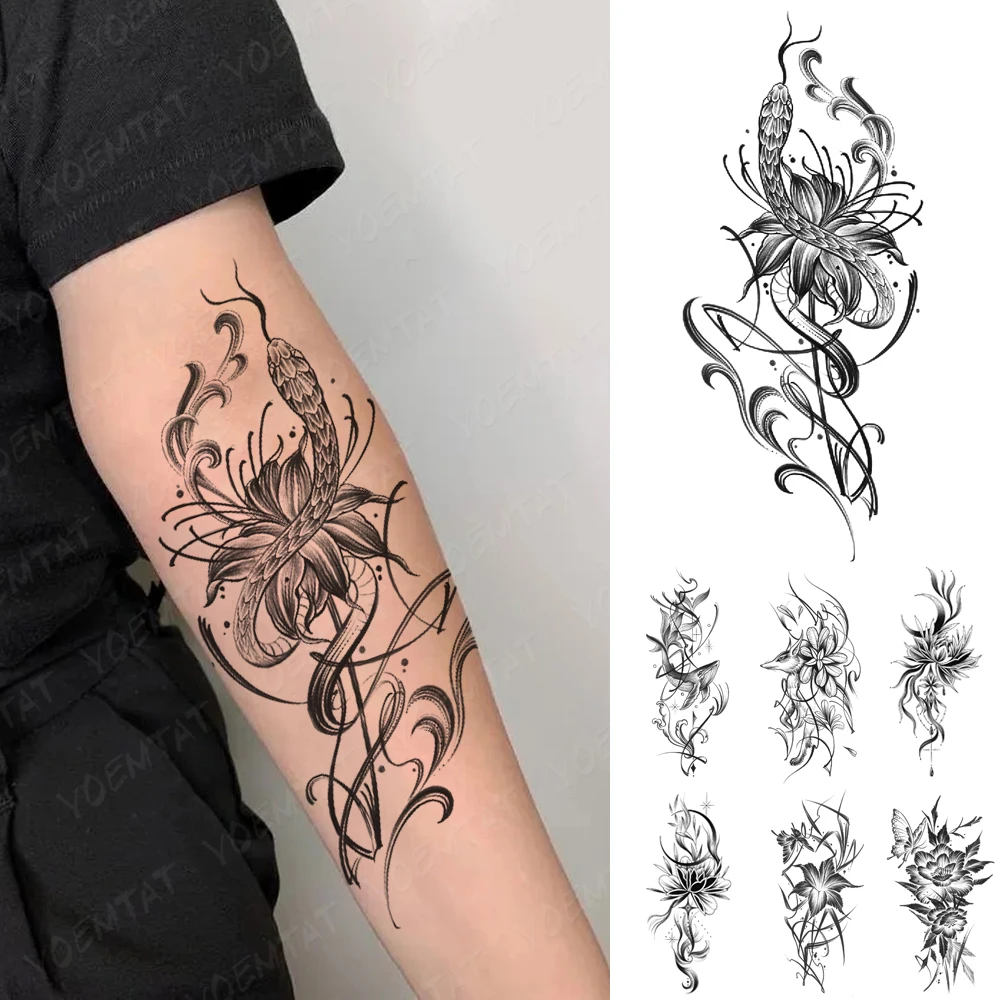 Waterproof Temporary Tattoo Sticker Black Snake Cobra Lotus Peony Whale Fox Moon Tatto Fake Tatoo Arm Sleeve Women Men Body Art
Waterproof Temporary Tattoo Sticker Black Snake Cobra Lotus Peony Whale Fox Moon Tatto Fake Tatoo Arm Sleeve Women Men Body Art