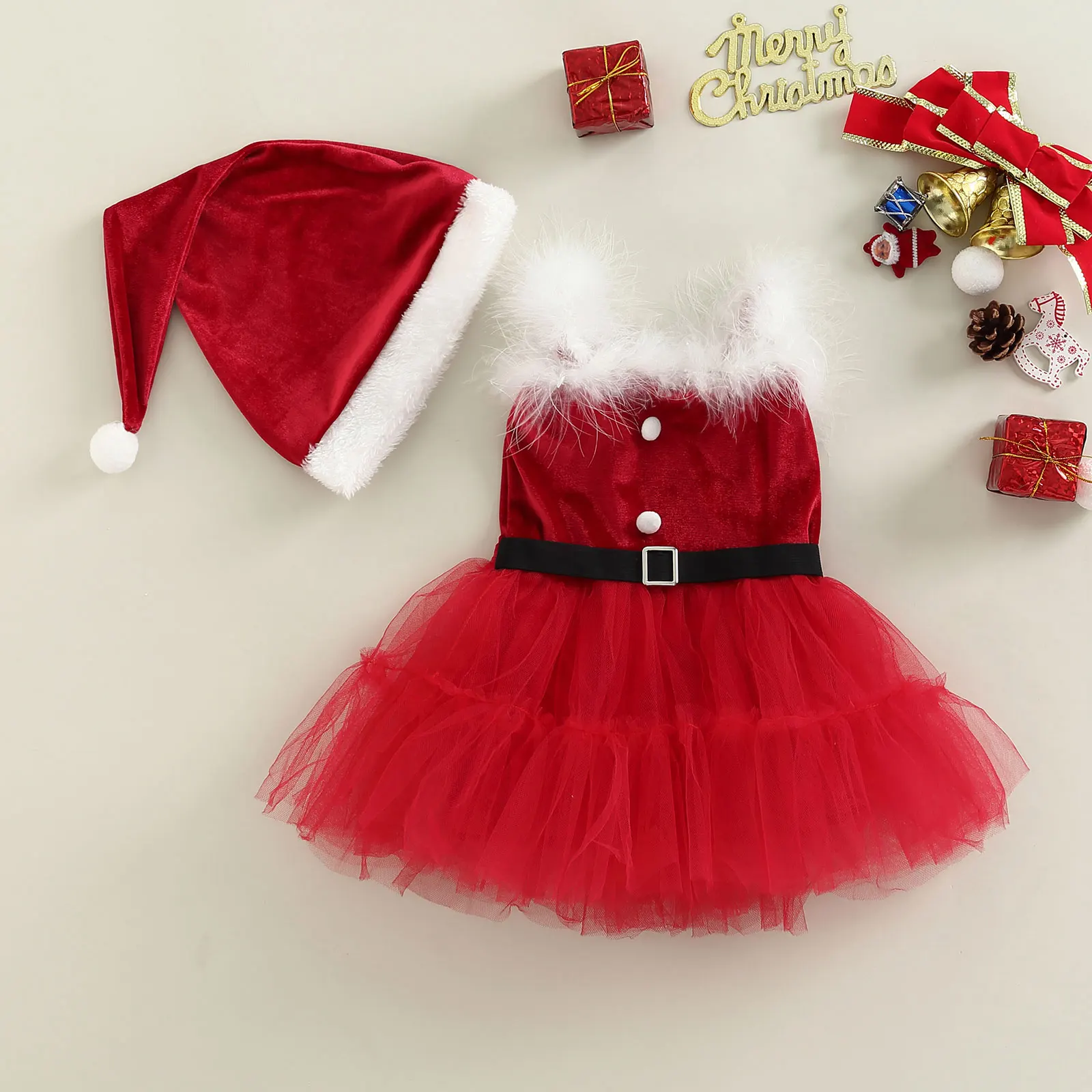 Baby Girls Christmas Dress Sets Red Sleeveless Tulle Patchwork Sling Dress + Christmas Hat
Baby Girls Christmas Dress Sets Red Sleeveless Tulle Patchwork Sling Dress + Christmas Hat