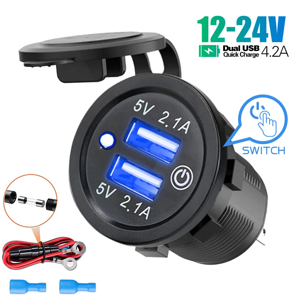 Dual USB Car Charger Socket Fast Charge Power Outlet With Touch Switch Waterproof For 12V-24V Motorcycle Boat Marine Truck ATV
Dual USB Car Charger Socket Fast Charge Power Outlet With Touch Switch Waterproof For 12V-24V Motorcycle Boat Marine Truck ATV