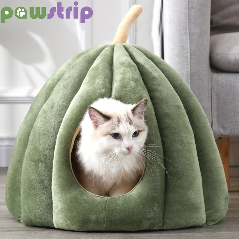 

Winter Warm Cat Nest Enclosed Cozy Pet Sleeping House for Small Cats Pumpkin Shape Removable Washable Cat Kennel Pet Supplies