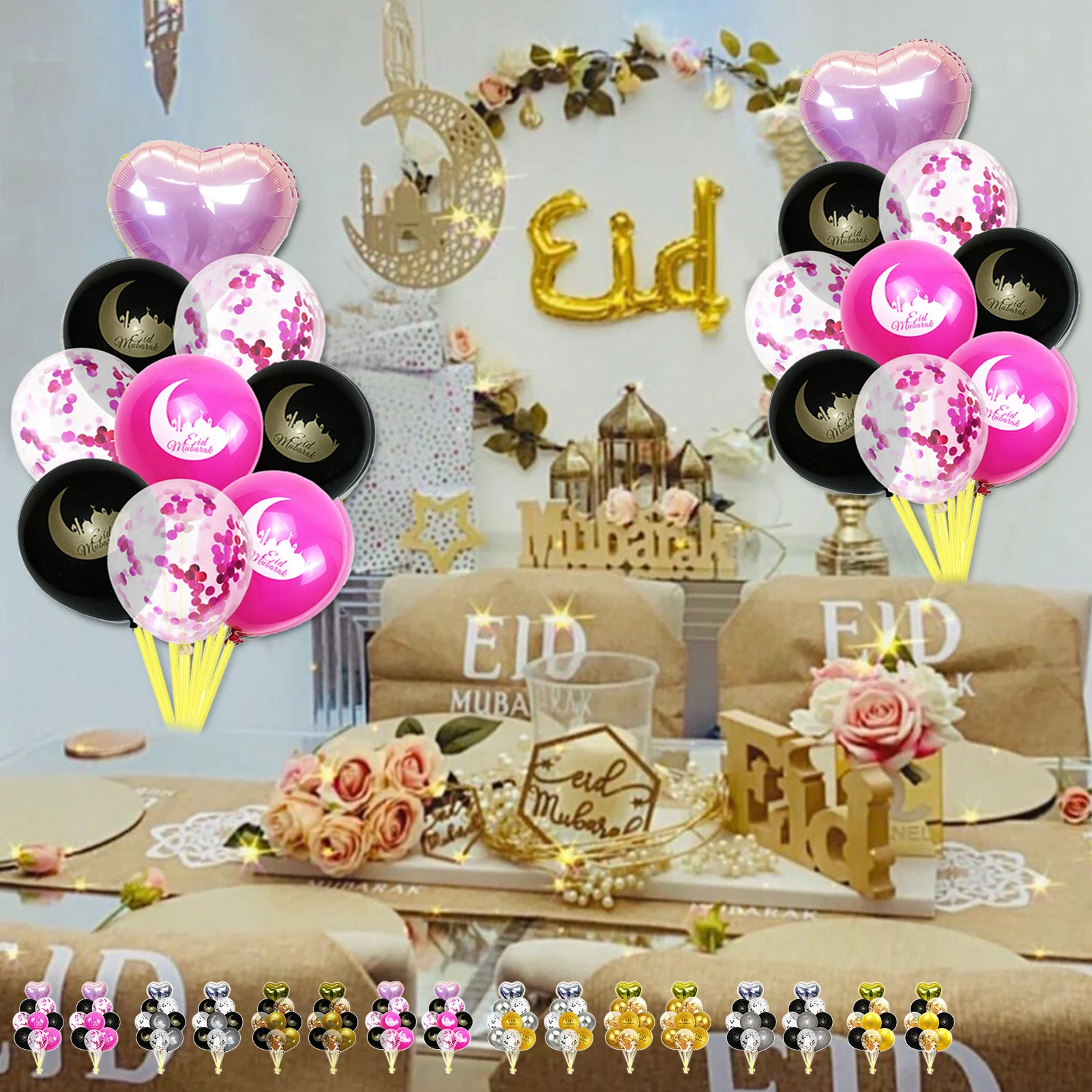 18 Pieces Eid Balloons With Festive Print Unique Heart Shape Transparent Sequins Balloon For Ramadan Decorations Latex Balloon
18 Pieces Eid Balloons With Festive Print Unique Heart Shape Transparent Sequins Balloon For Ramadan Decorations Latex Balloon