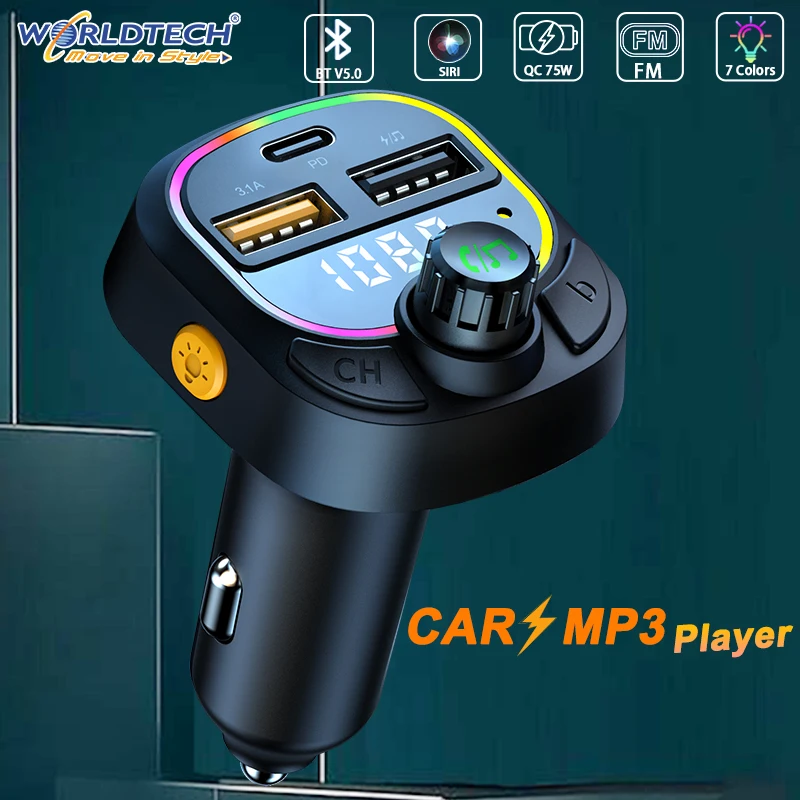 Worldtech 75W Usb Charger Car Charger Cargador Bluetooth 5.0 5V 3.1A PD USB Type C Dual Port Fast Charger for iPhone 13 Xiaomi
Worldtech 75W Usb Charger Car Charger Cargador Bluetooth 5.0 5V 3.1A PD USB Type C Dual Port Fast Charger for iPhone 13 Xiaomi