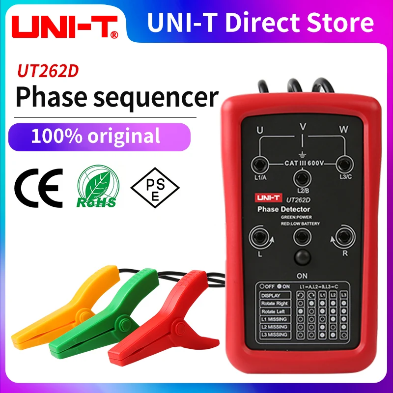UNI-T UT262D non-contact phase sequence meter rotating lighting LED buzzer charging range: AC 70V~1000V
UNI-T UT262D non-contact phase sequence meter rotating lighting LED buzzer charging range: AC 70V~1000V