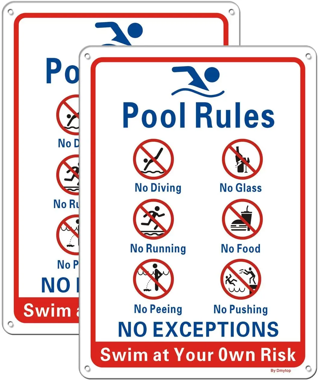 Pool Rules Sign, No Diving No Glass Metal Sign, No Food No Pushing No Running No Peeing in Pool Swim at Your Own Risk Signs
Pool Rules Sign, No Diving No Glass Metal Sign, No Food No Pushing No Running No Peeing in Pool Swim at Your Own Risk Signs