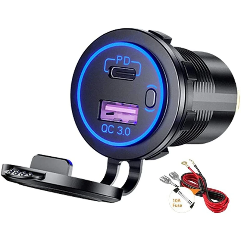 8X PD Type C USB Car Charger And QC 3.0 Quick Charger 12V Power Outlet Socket With ON/Off Switch Blue
8X PD Type C USB Car Charger And QC 3.0 Quick Charger 12V Power Outlet Socket With ON/Off Switch Blue