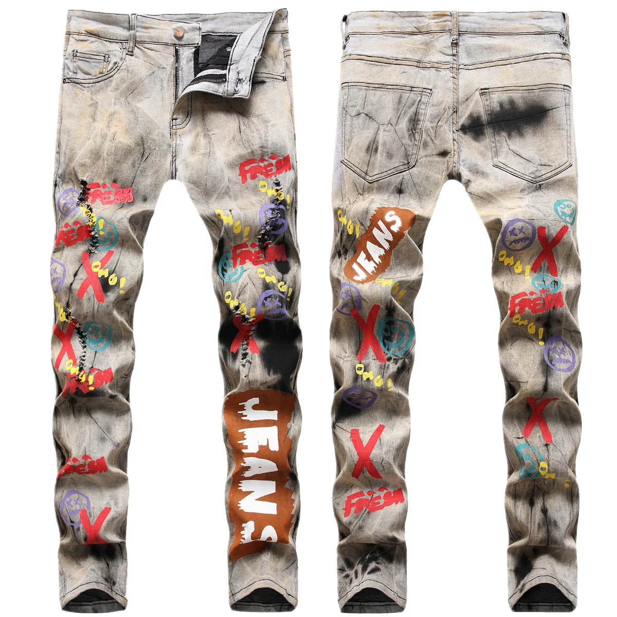 Men's spring and autumn new retro black tie-bleaching dyeing nostalgic pigment hot stamping color painting printing youth jeans
Men's spring and autumn new retro black tie-bleaching dyeing nostalgic pigment hot stamping color painting printing youth jeans