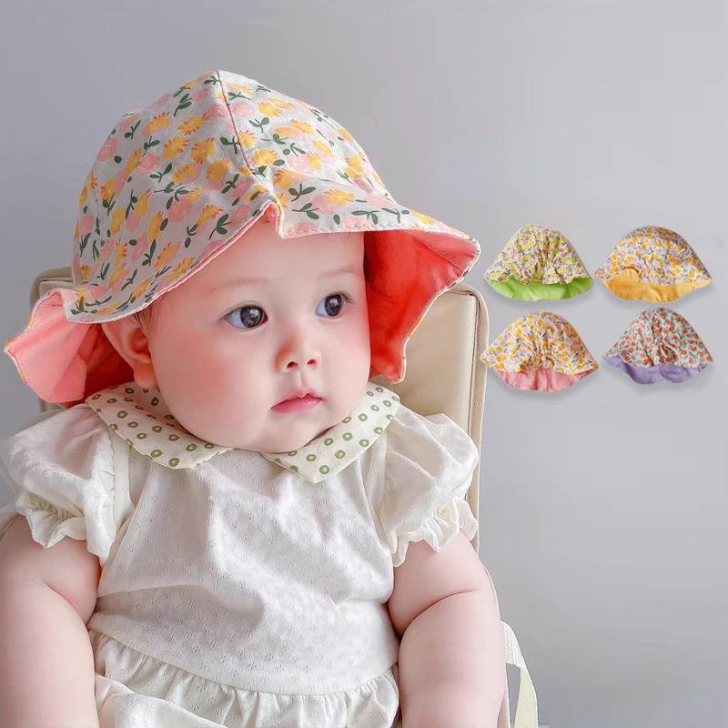 

Summer New Double-sided Floral Baby Girls Fisherman Hat Basin Hat Baby Sun Hat Kids Accessories 6 Months-3 Years