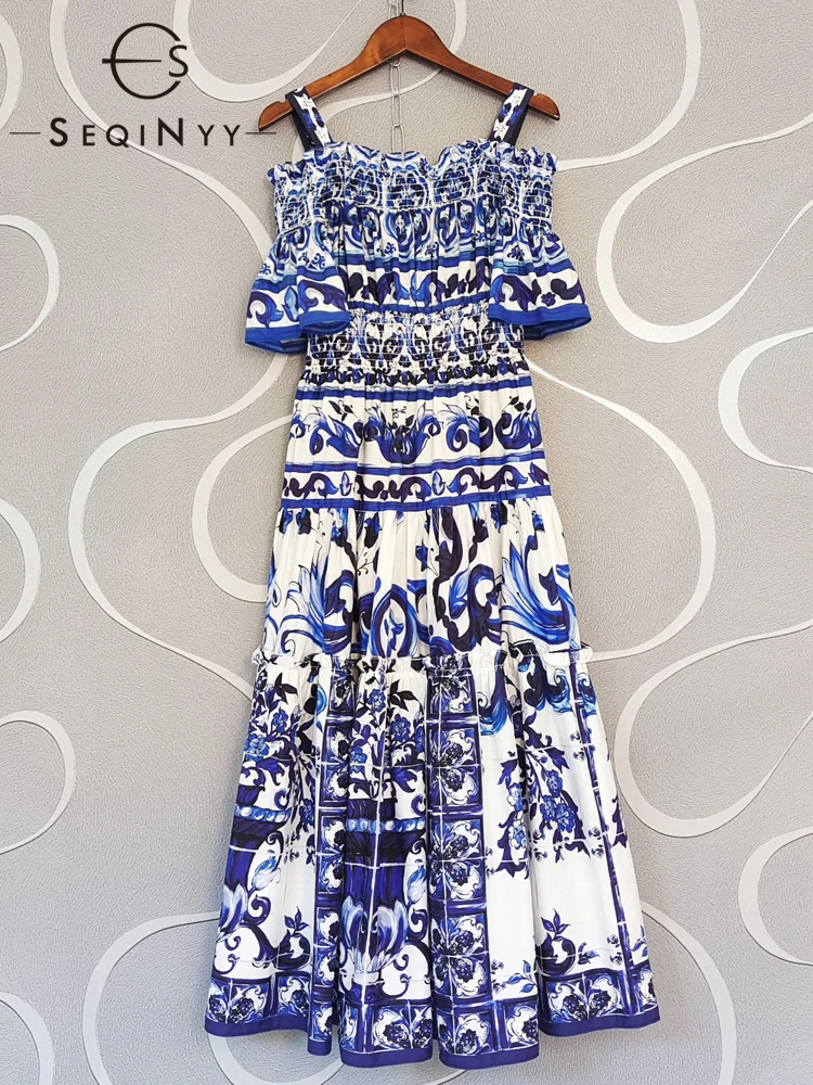 SEQINYY 100% Cotton Dress Summer Spring New Fashion Design Women Runway High Quality Sicily Vintage Blue Flowers Print Midi
SEQINYY 100% Cotton Dress Summer Spring New Fashion Design Women Runway High Quality Sicily Vintage Blue Flowers Print Midi