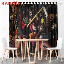 American Style Halloween Skull Candle Custom Curtains Music Guitar Cross Thin Polyester Fabric Office Home Decoration with Hooks