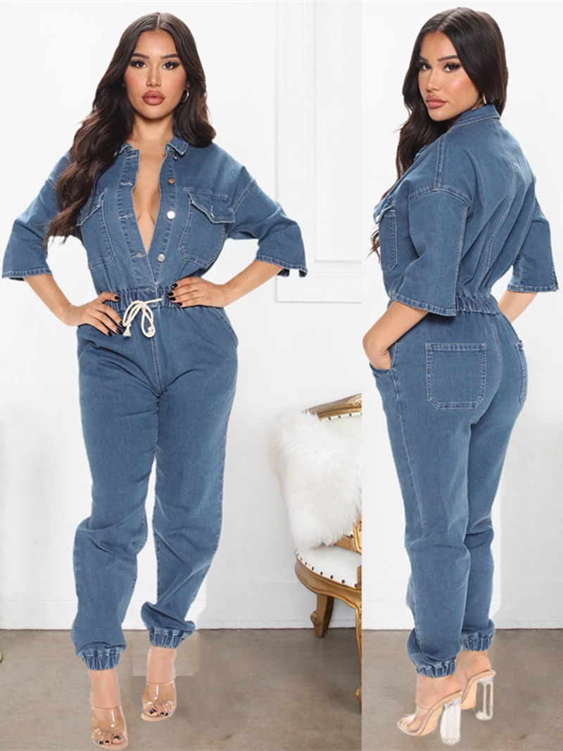 Elegant Denim Jumpsuits Women Summer Clothing Half Sleeve Button Up Jeans Rompers Playsuits Casual One Pieces Overalls Outfits
Elegant Denim Jumpsuits Women Summer Clothing Half Sleeve Button Up Jeans Rompers Playsuits Casual One Pieces Overalls Outfits