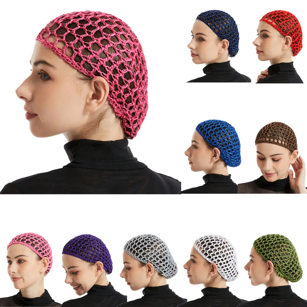 

New Women's Mesh Hair Net Handmade Crochet Cap Kufi Caps Snood Sleeping Night Cover Turban Hat Popular Casual Beanie Headbands