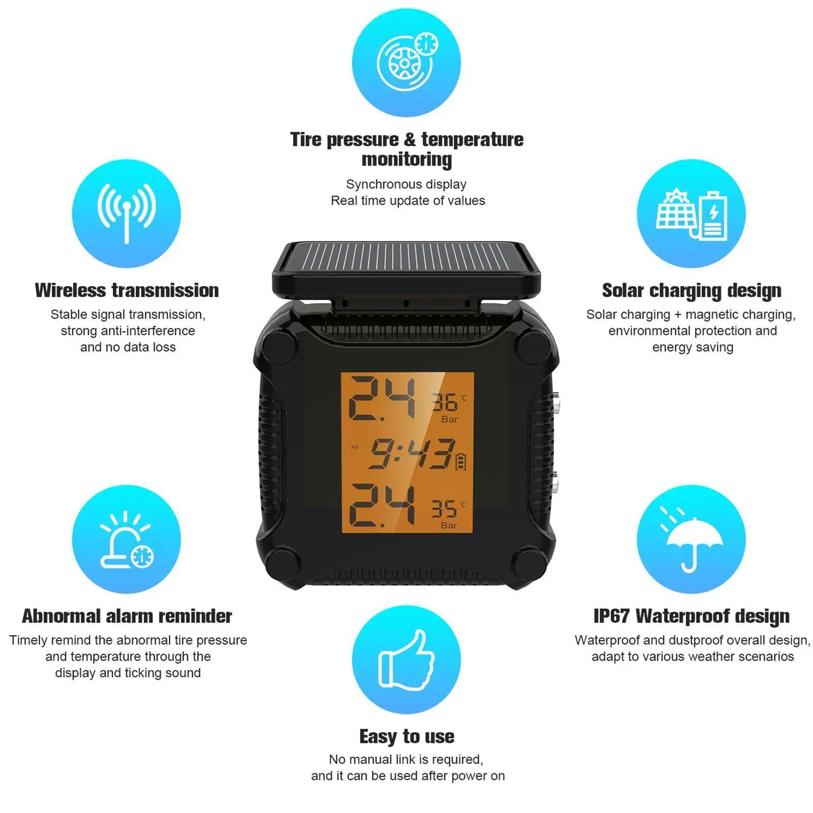 Ouspow TPMS Motorcycle Tire Pressure Monitor Solar LCD Jinjie Screen Detection Color Tire Sensor Display Pressure High Prec Q1W2
Ouspow TPMS Motorcycle Tire Pressure Monitor Solar LCD Jinjie Screen Detection Color Tire Sensor Display Pressure High Prec Q1W2