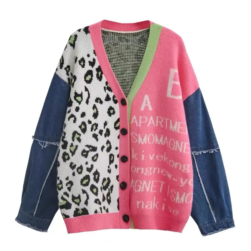 Fashion 2023 Design Sense Denim Spliced Knitted Cardigan Autumn Winter Women's New Korean Leopard Casual Sweater Jacket
Fashion 2023 Design Sense Denim Spliced Knitted Cardigan Autumn Winter Women's New Korean Leopard Casual Sweater Jacket