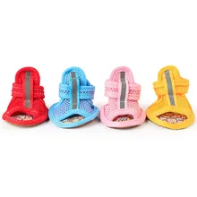 4pc/set Summer Non-slip Breathable Dog Shoes Sandals For Small Dogs Pet Dog Socks Sneakers For Dogs Puppy Blue Cat Shoes Boots