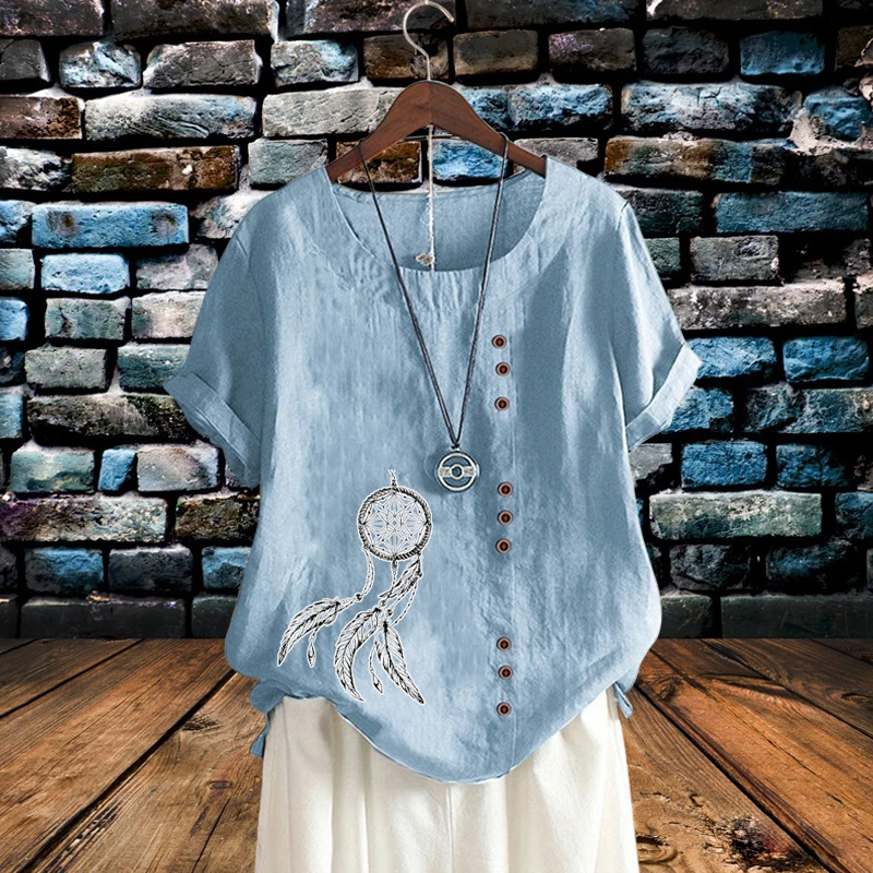 Summer New Fashion Multicolor Cotton Linen Dreamcatcher Printed Shirt Women Breathable Loose Round Neck Solid Shirt Tops XS-5XL
Summer New Fashion Multicolor Cotton Linen Dreamcatcher Printed Shirt Women Breathable Loose Round Neck Solid Shirt Tops XS-5XL