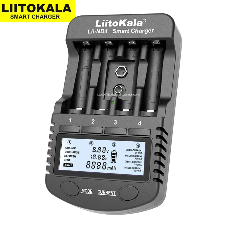 Зарядное устройство LiitoKala Lii-ND4 NiMH/Cd AA AAA с ЖК-дисплеем и проверкой емкости аккумуляторов 1,2 в и 9 В.
Зарядное устройство LiitoKala Lii-ND4 NiMH/Cd AA AAA с ЖК-дисплеем и проверкой емкости аккумуляторов 1,2 в и 9 В.